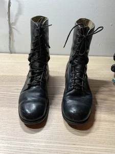 Genesco Herren 9.5N Schwarz Leder Schnürung Militär Biker Punk Stiefelette Kampfstiefel - Bild 1 von 17