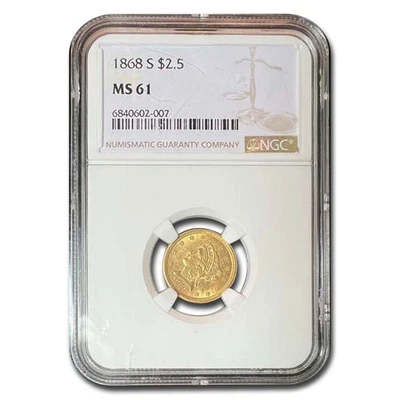 1868-S $2.5 Liberty Quarter Eagle MS-61 NGC - Image 1 of 3