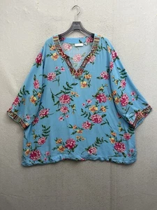 Belle Kim Gravel Damen Tunika 2X blau Blumen bestickt 3/4 Arm - Bild 1 von 8