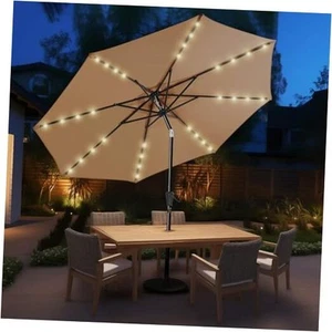 9ft Solar Patio Umbrella - Solar Lights LED Lighted Outdoor Market Table - Picture 1 of 7