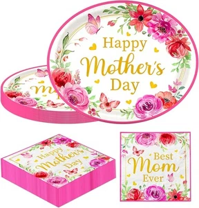 Mothers Day Party Decorations,100pcs Oval Mother's Plates 10inch, Pink - Picture 1 of 6