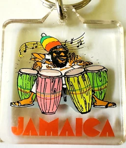 Vintage Acryl Jamaika Raggae bunt Schlüsselanhänger Keyring 1,56" - 4 cm quadratisch - Bild 1 von 3