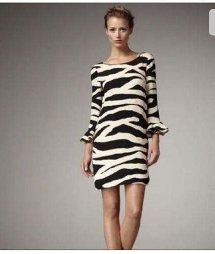 $425 ABITO A TUBINO KATE SPADE ANDORA STAMPA ZEBRATA NERO PANNA SETA Taglia 10