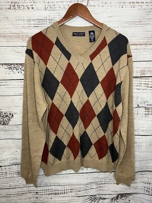 Suéter Para Hombre Grant Thomas Azul Marino Rojo Patrón 100% Lana Merino Talla XL Foto 1 de 4