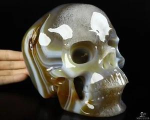 Calavera de cristal tallada de ágata brasileña premium de 7,0" tamaño real, súper realista - Imagen 1 de 9