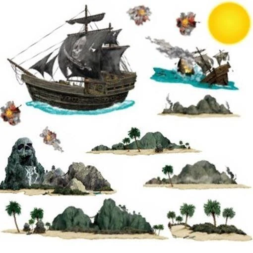 Pirate Ship & Island Props Room Scene Pirate Birthday Party Wall Decoration - Image 1 of 1