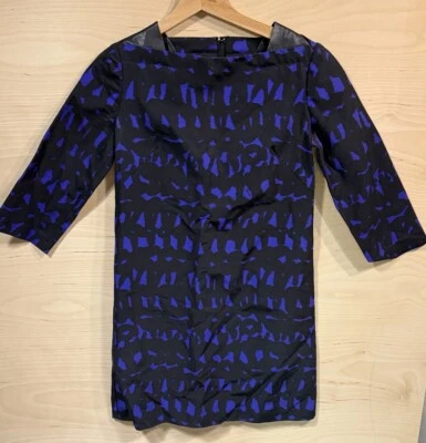 Vestido MILLY of NEW YORK Seda y Cuero Púrpura Negro Talla 2 Forrado Estilo Mod Foto 1 de 4