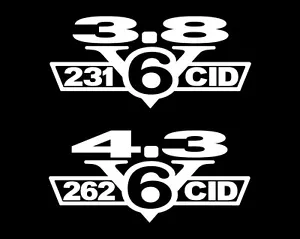 2 V6 ENGINE DECALS 3.8 L 231 CID 4.3 L 262 CID GM S10 GNX STICKERS - Foto 1 di 1