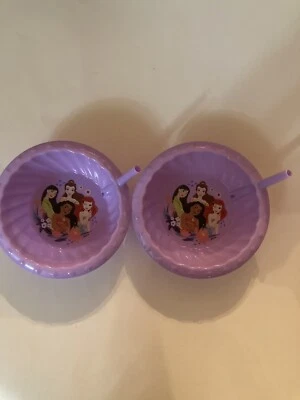 Disney Princess sip a bowl 2 pc cereals straw Zac Designs 6 x 6 inch purple - Image 1 of 4