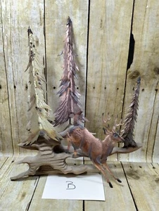 "B Latón Cobre Ciervo Buck Escultura Árboles Madera Metal Rústico Cabina Pared 15x14""" - Imagen 1 de 12