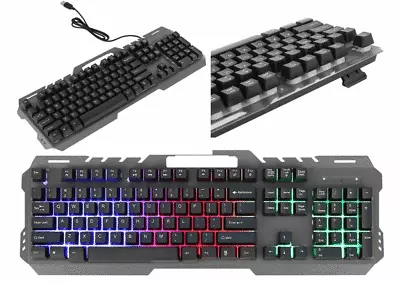 New GT-5 PC Metal Gaming LED Rainbow Backlight Wired USB Keyboard 104 Keys 885 - Image 1 of 4