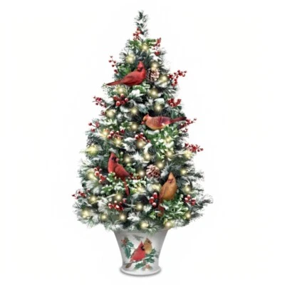 Winter's Beautiful Blessings LED-Lighted Christmas Tabletop Tree with Cardinals - Image 1 of 4