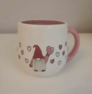 Tag White Speckled | Pink Interior Gnome Hearts Love Pot Belly Mug Coffee Tea - Picture 1 of 7