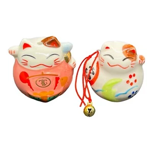 Cute Pair of ASIAN Oriental CAT Kitten CERAMIC Porcelain ORNAMENTS Figurines - Picture 1 of 3