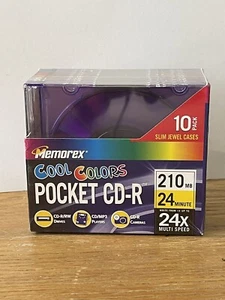 Memorex 10 Pack Cool Colors Pocket CD-R (210MB/24Min./Up To 24x Multi Speed) - Picture 1 of 2