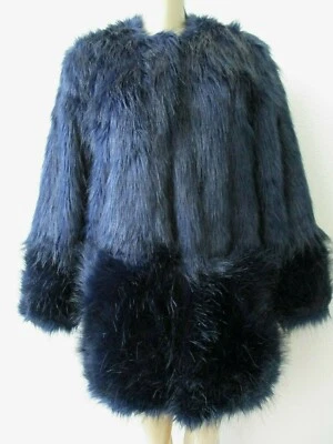 Abrigo de piel sintética Wendy Williams azul longitud media manga larga XS NUEVO CON ETIQUETAS Foto 1 de 4