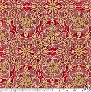 QUILTING TREASURES "LUMINOUS LACE" #244432-R METALLIC FAUX LACE FABRIC 1/2 YARD - Picture 1 of 1