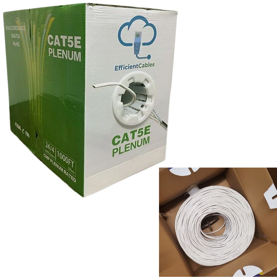1000 FT CAT 5E PLENUM RATED BULK CAT5 CABLE WHITE - CC-CT5-WT - Image 1 of 2
