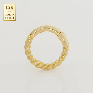 14K REAL Solid Gold Twisted Rope Septum Ring Nose Ring Piercings 16 Gauge - Picture 1 of 9