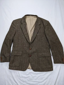 WFF by Farah Men Size 44R Beige Herringbone Wool Blazer Jacket Sport Coat - Picture 1 of 15