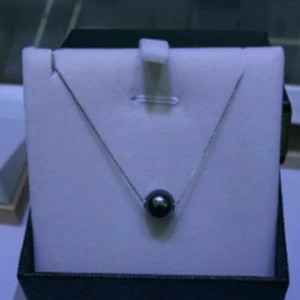 18" 9-10mm Black Tahitian Pearl Single Pearl Pendant Necklace 14K White Gold P - Picture 1 of 4