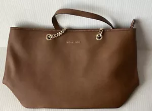Michael Kors Charlotte Ciara Large Zip Tote Shoulder Bag Luggage Brown Leather - Picture 1 of 11