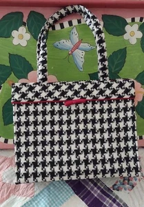 Sara Campbell Designer Wolle Hahnentritt Handtasche, Burgunder Satinbesatz - Bild 1 von 6