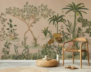 Pink Tropical Wallpaper Exotic Jungle Wall Mural Peel and Stick Wallpaper - Picture 1 of 8
