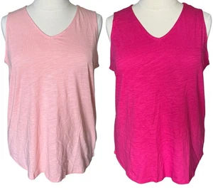 Belle by Kim Gravel Set of 2 Slub Knit V-Neck Tanks Pink Size 2X 22W-24W NWOT - Picture 1 of 19