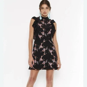 Talulah La Maison Black Embroidered Ruffle Mini Dress Size XS - Picture 1 of 11