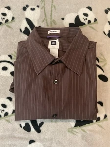 Gap Men’s Button Shirt Large Brown Striped Long Sleeve Fitted Dress Casual - Picture 1 of 5