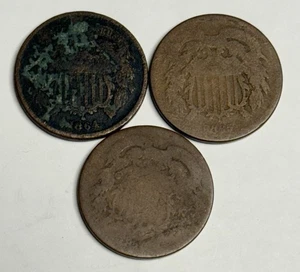 1864 1865 1870 Two Cent Pieces, 2c U.S. Type Coins Set Lot - Picture 1 of 2