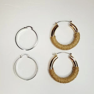 2 Paar Forever 21 Silber Ohrringe Gold mit Hanfseil Wickel und Silber schwer süß - Bild 1 von 10