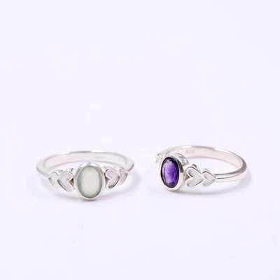 Anello delicato in argento sterling 925 con ametista e calcedonio KR4335 - Immagine 1 di 3