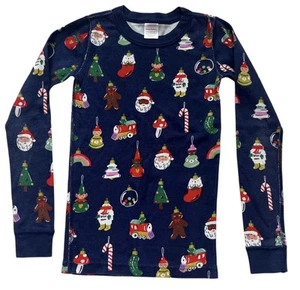 Hanna Andersson Kid Sz 10 140cm Pajama Top Christmas Holiday Organic Cotton Blue - Picture 1 of 4