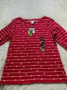 Liz Claiborne Damen T-Shirt gestreift Herz Print 3/4 Arm U-Boot Ausschnitt rot Gr. M - Bild 1 von 8