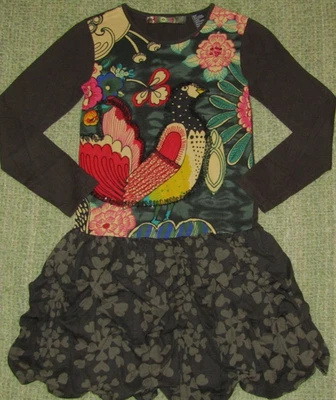 DESIGUAL Fit & Flare Dress Wearable Art Bird Floral Sequins Girls 11-12 - Image 1 of 4