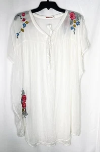 Johnny Was Embroidered Women Tunic Top Floral Bohemian White 2X 100% Copra Rayon - Picture 1 of 23