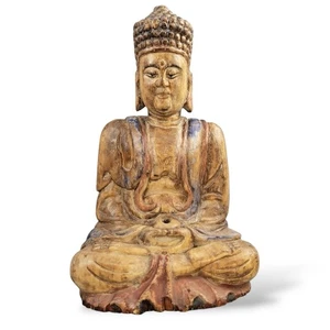 Buda de madera del templo chino del siglo XIX, talla fina, abertura de vela - Imagen 1 de 24