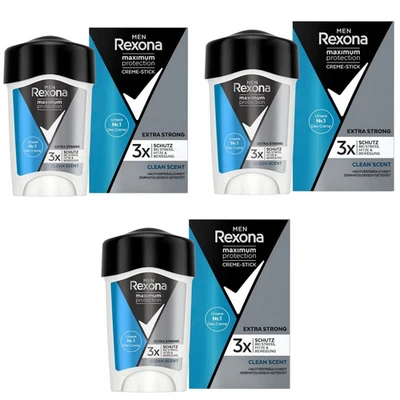 3x Rexona Men Maximum Protection Anti-Transpirant Deocreme Clean Scent 3x 45ml - Bild 1 von 2