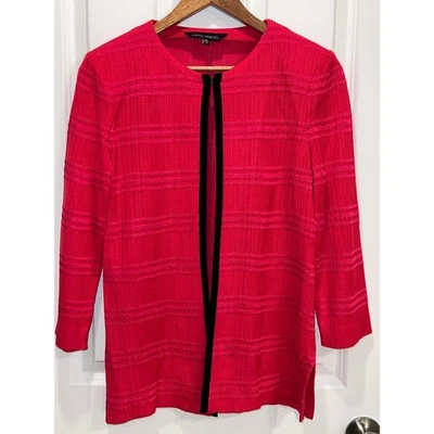 Ming Wang Red Textured Open Front Knit Sweater Jacket 3/4 Sleeve PS - Image 1 of 4