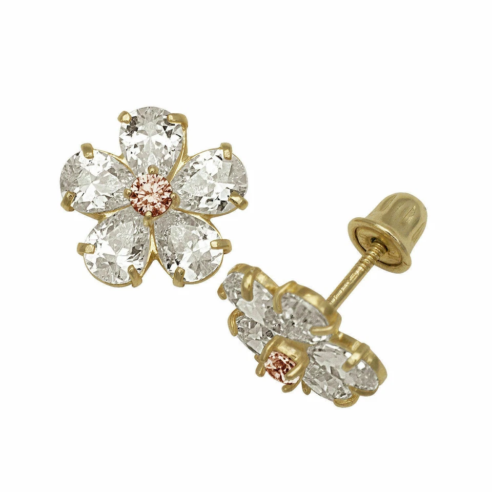 14K Yellow Gold Baby Girl's Alexandrite & Created Diamond Flower Stud Earrings  - Image 1 of 1