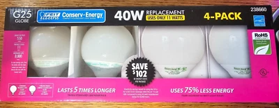 Feit Electric G25 Globe 40W Replacement Light Bulbs Use only 11W, 4-Pack - Image 1 of 3