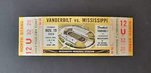 Vanderbilt Commodores vs Ole Miss Rebels 1966 Unused College Football Ticket - Picture 1 of 2