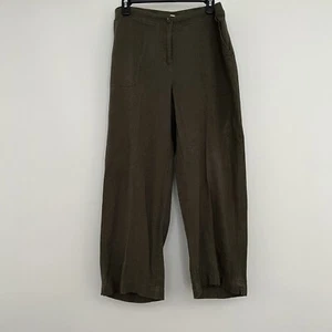 J. Jill Women's Size Medium Linen Blend Crop Pants Wide Leg Moss Pockets - Picture 1 of 9