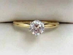 14k Yellow Gold Plated 1.30CT Round Lab Created Diamond Women's Solitaire Ring - Picture 1 of 11