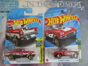 Hot Wheels 2019 '55 Bel Air Gasser, 2023 '62 Corvette Gasser 2 Holley Gassers - Picture 1 of 7