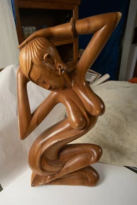 Mid Century Carved Wood Nude Woman 32" Tall (HSE) Asian Statue Figure Mancave - Picture 1 of 12