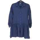 Free People Dress Women's Apx Sz S Button Front Mini Long Sleeve Collared Navy