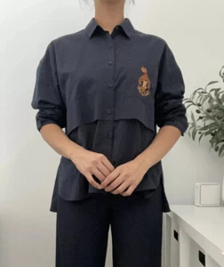 $179 NEW THURSDAY ISLAND NAVY LOOSE FIT BUTTON UP SHIRT SIZE S 4 KOREA K FASHION - Picture 1 of 12